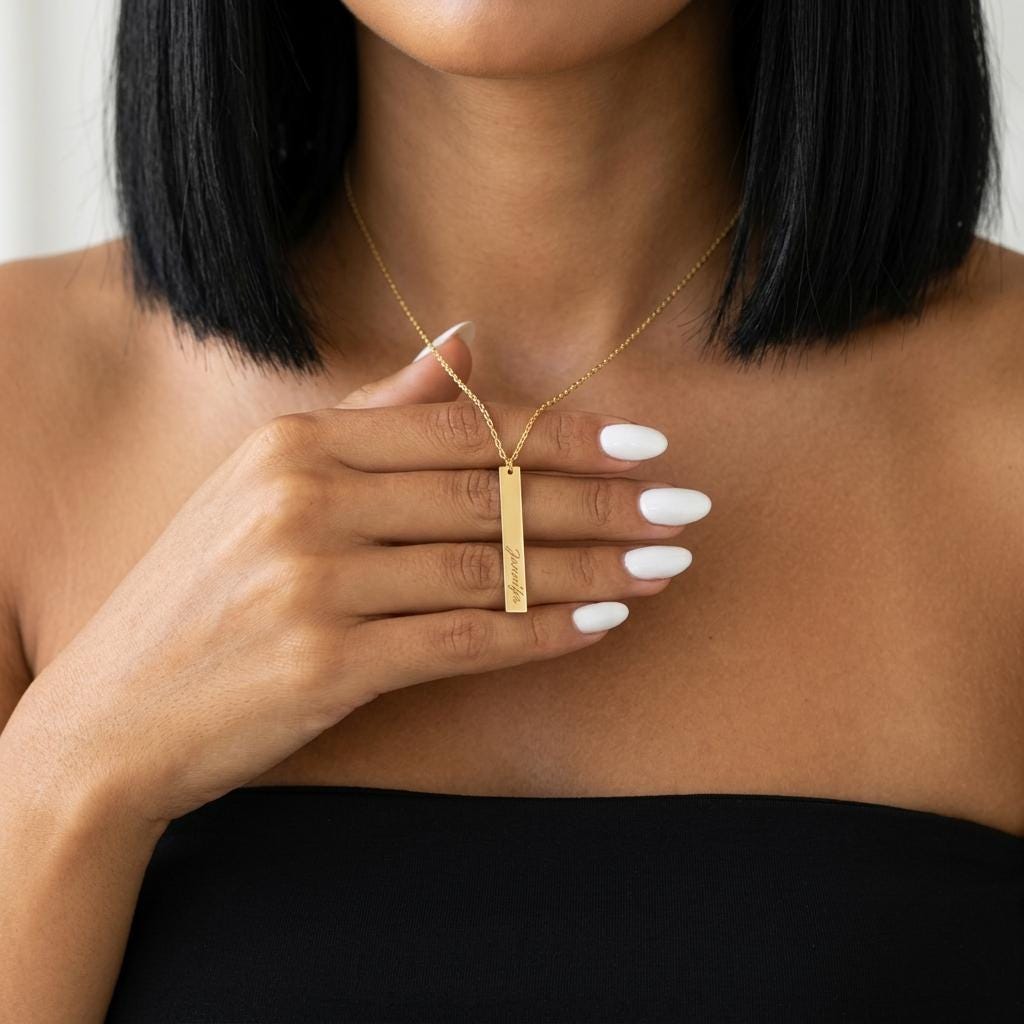 Personalized Gold Bar Necklace, Engraved Name Pendant, Custom Minimalist Jewelry, Dainty Everyday Necklace, Gift For Mom Or Her