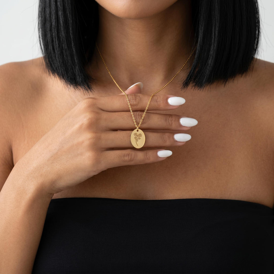 Birth Flower Necklace, Gold Bar Pendant Jewelry, Minimalist Dainty Necklace, Elegant Gift For Her, Mom Birthday Present, Womens Jewelry