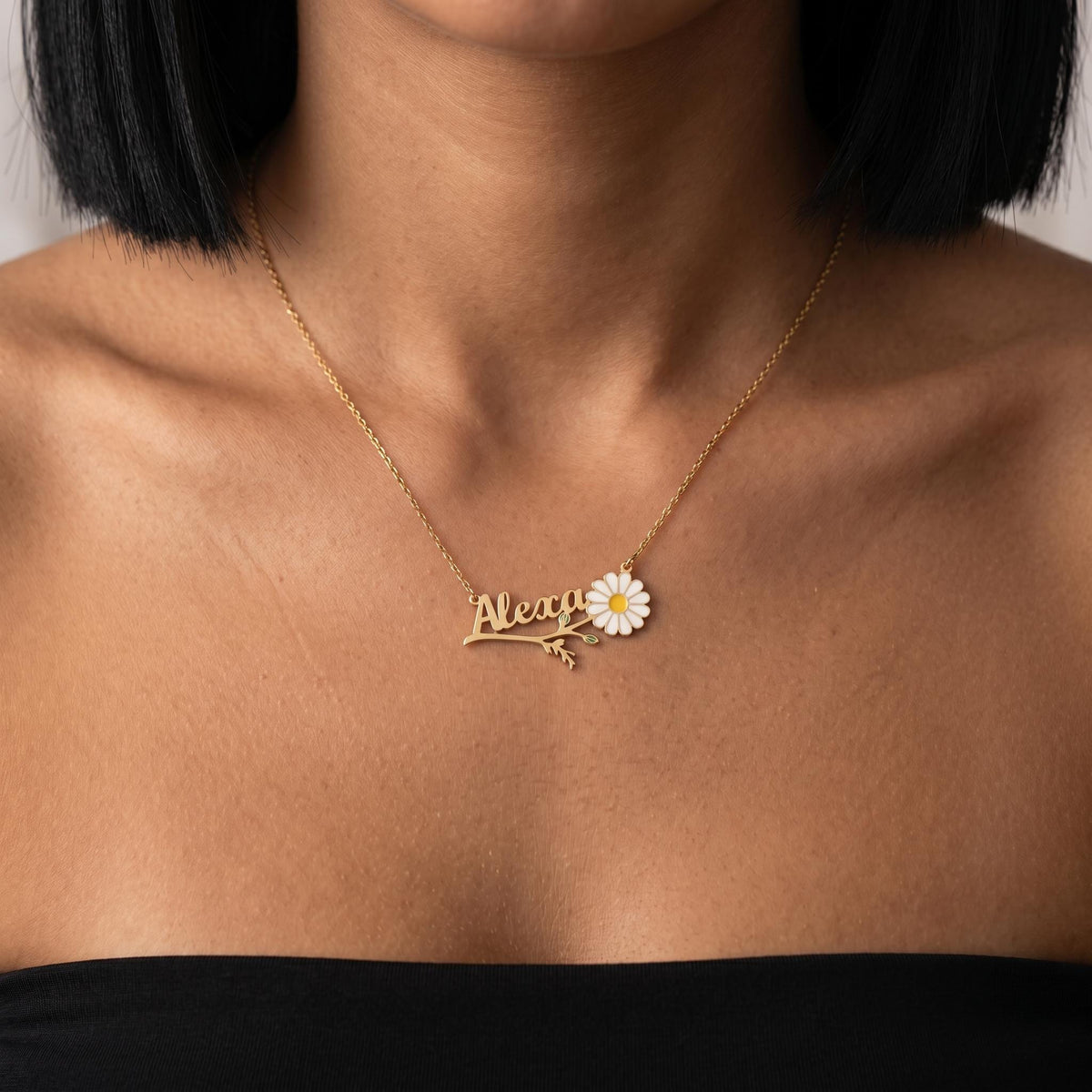 Daisy name necklace, gold minimalist pendant jewelry, dainty everyday necklace, elegant gift for her, mom birthday present, layered jewelry