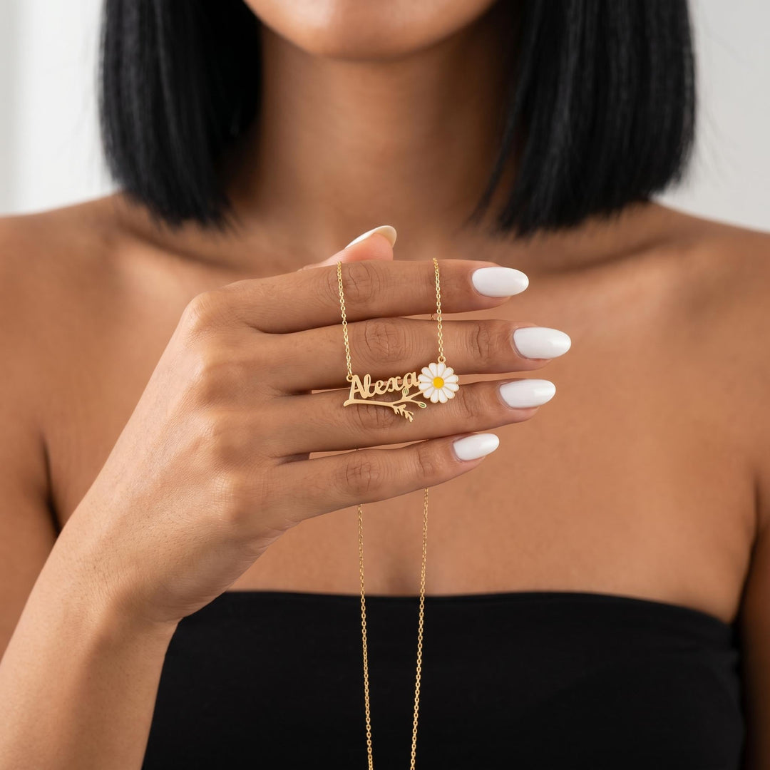 Daisy Name Necklace, Gold Minimalist Pendant Jewelry, Dainty Everyday Necklace, Elegant Gift For Her, Mom Birthday Present, Layered Jewelry