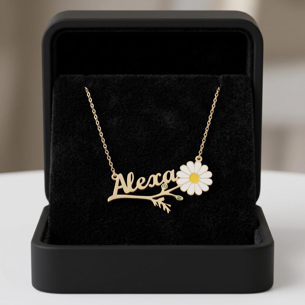 Daisy Name Necklace, Gold Minimalist Pendant Jewelry, Dainty Everyday Necklace, Elegant Gift For Her, Mom Birthday Present, Layered Jewelry