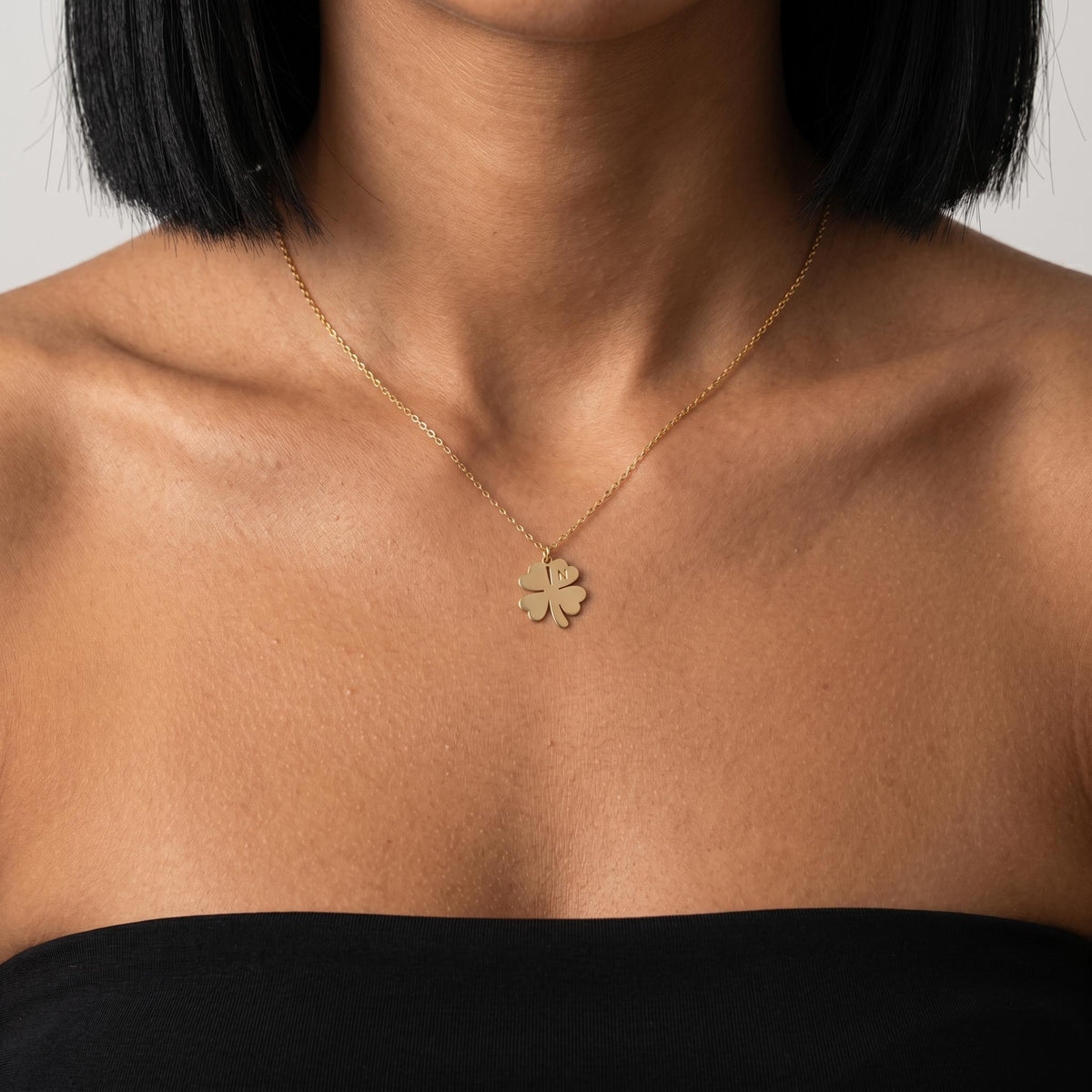 Gold four leaf clover necklace, personalized initial pendant jewelry, lucky charm for good luck, dainty everyday necklace gift for her