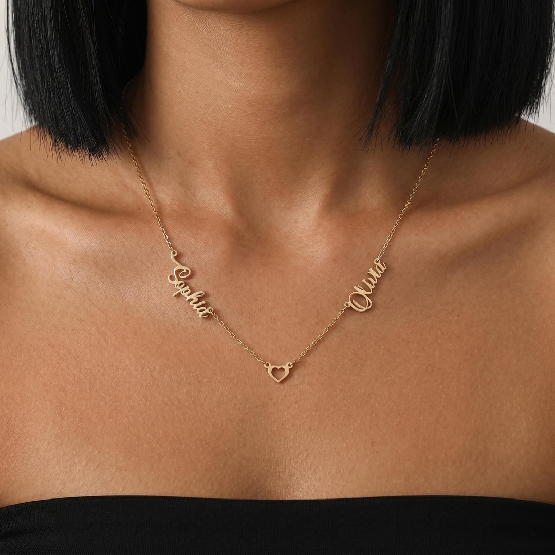 Custom Couple Name Necklace, Personalized Heart Name Necklace, Minimalist Gold Couple Pendant, Romantic Jewelry Gift for Her Anniversary