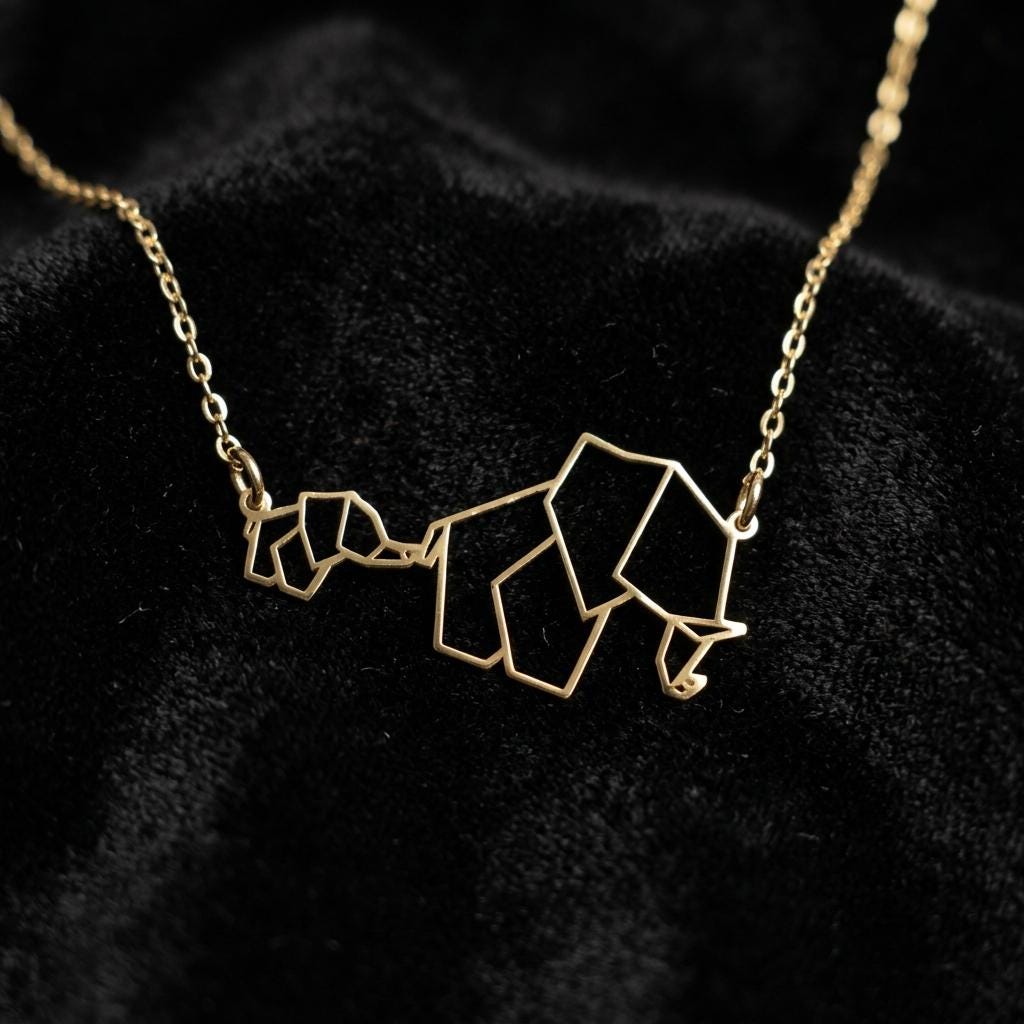 Minimalist Elephant Necklace, Geometric Elephant Pendant Necklace, Gold Animal Jewelry Gift for Her Women, Dainty Everyday Necklace