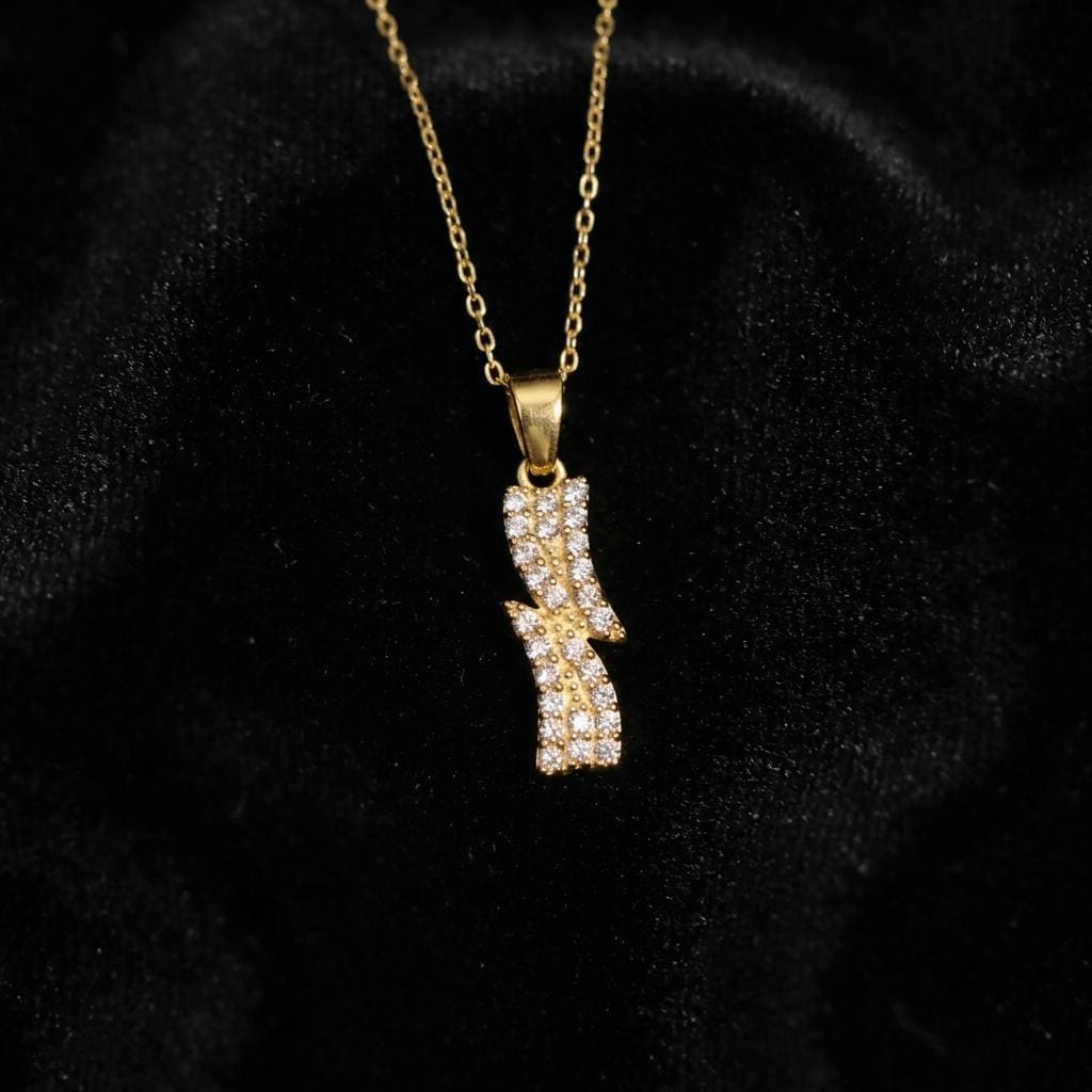 Lightning Bolt Necklace, Gold Crystal Pendant Necklace, Minimalist Dainty Jewelry Gift for Her Women, Trendy Everyday Necklace