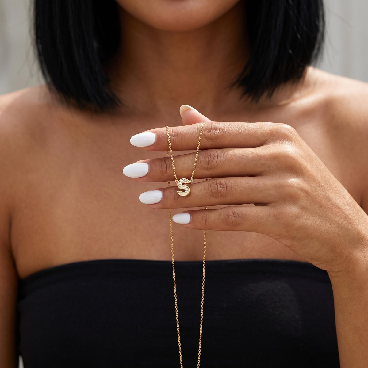 Personalized initial necklace, gold letter necklace with cz stones, dainty alphabet pendant jewelry gift for women her mom sister girlfriend