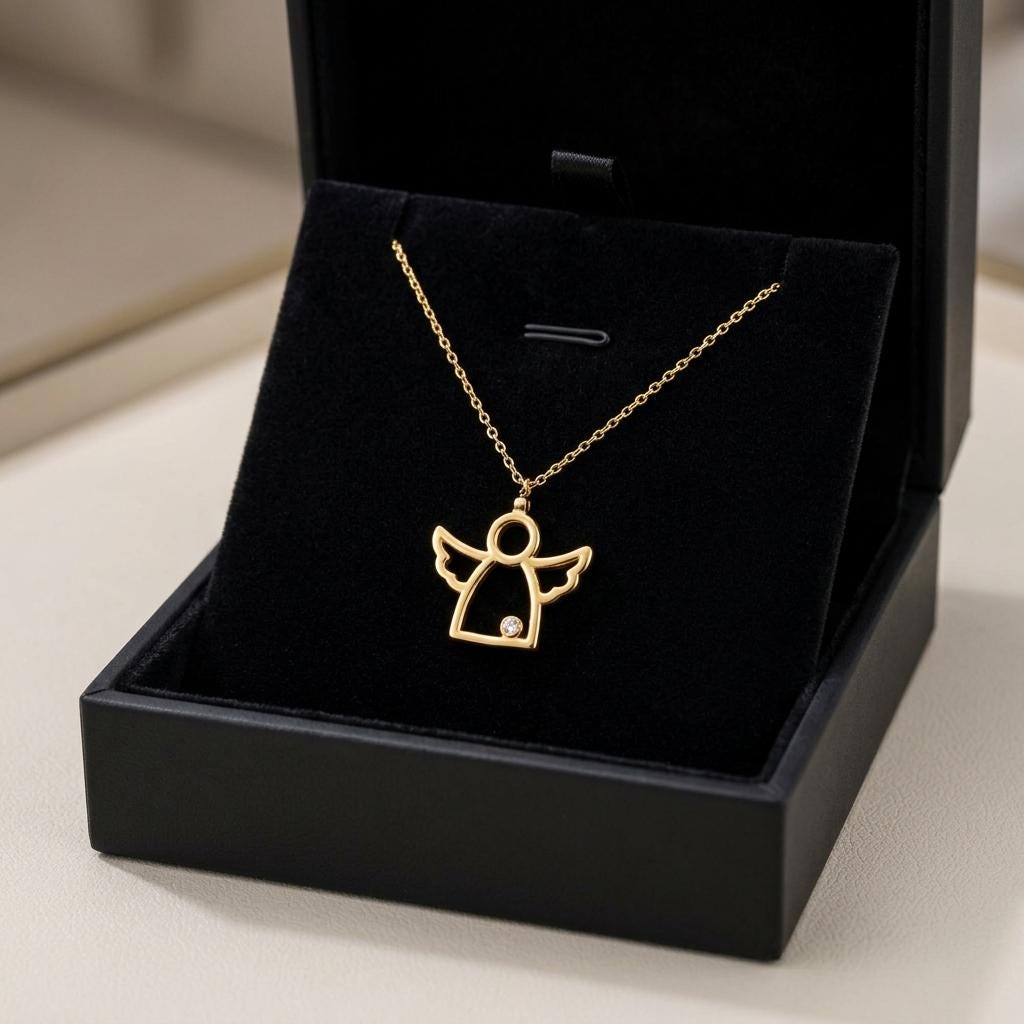 Angel Birthstone Necklace, Guardian Angel Pendant Necklace, Personalized Birthstone Jewelry, Dainty Gold Angel Charm Necklace Gift