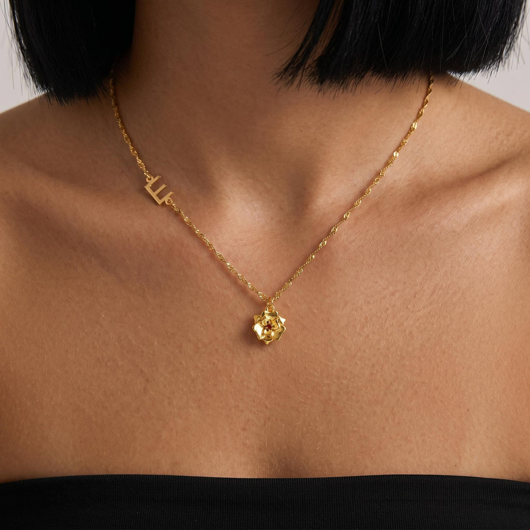 Personalized Initial Flower Necklace, Gold Letter Charm Necklace, Dainty Floral Pendant Jewelry, Minimalist Layering Gift for Women Her
