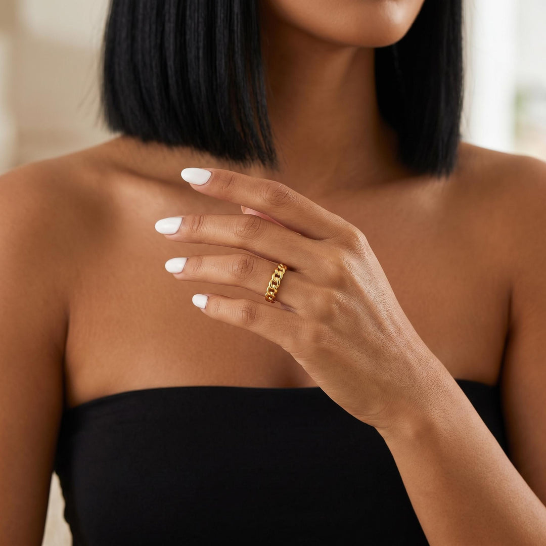 Chunky Chain Ring, Cuban Link Ring, Gold Silver Rose Gold Ring, Statement Jewelry, Bold Fashion Ring, Minimalist Gift for Her