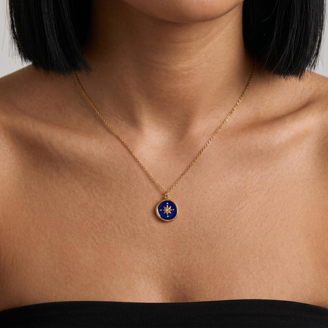 Navy Star Necklace, Gold Celestial Pendant Jewelry, Dainty North Star Charm Necklace, Minimalist Layering Jewelry Gift For Women Her