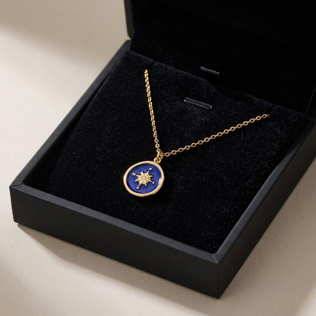 Navy Star Necklace, Gold Celestial Pendant Jewelry, Dainty North Star Charm Necklace, Minimalist Layering Jewelry Gift For Women Her
