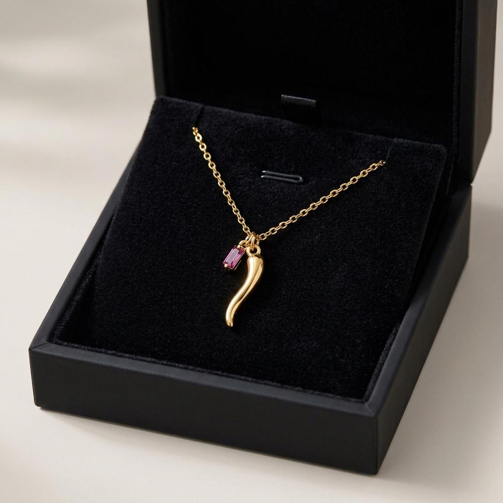 Gold Italian Horn Necklace, Personalized Birthstone Charm Jewelry, Dainty Cornicello Pendant Necklace, Minimalist Lucky Gift For Women