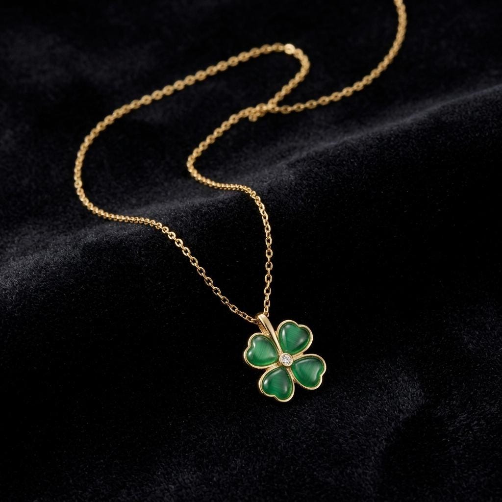 Four Leaf Clover Necklace, Gold Lucky Clover Pendant Jewelry, Dainty Minimalist Layering Necklace, Lucky Charm Jewelry Gift For Women
