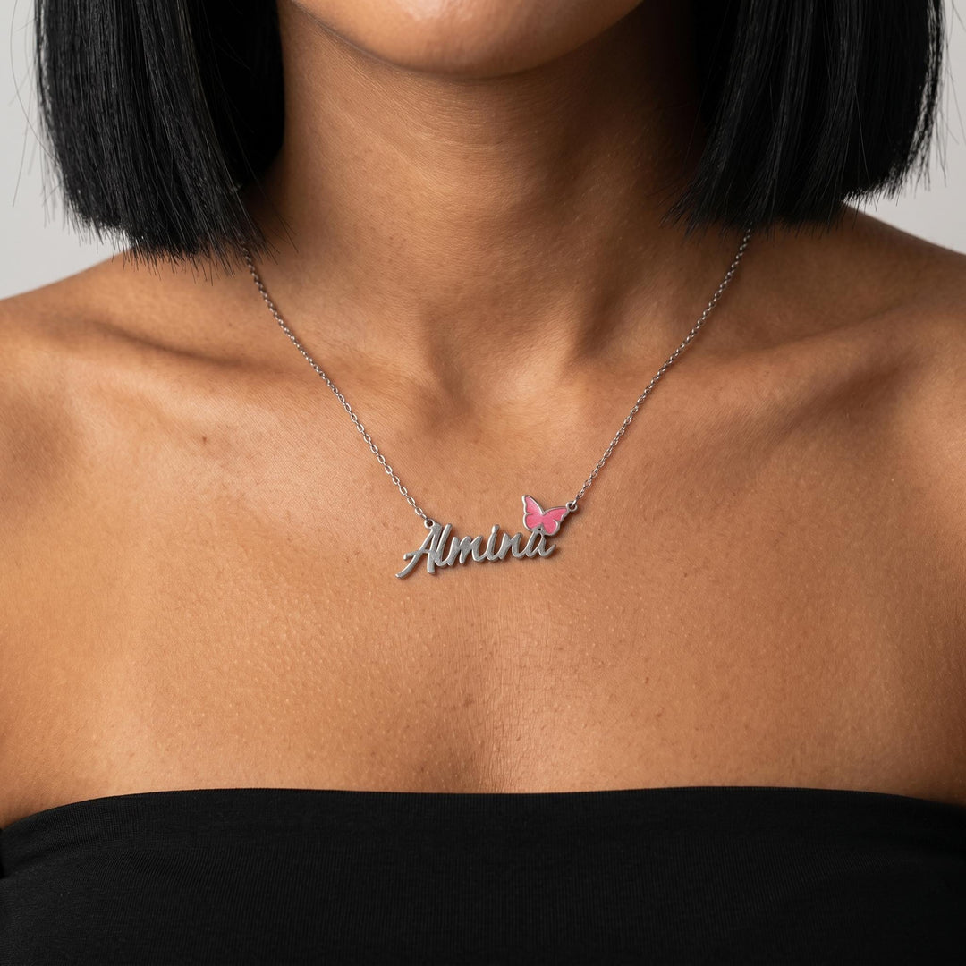 Personalized Butterfly Name Necklace, Custom Script Name Pendant Jewelry, Cute Aesthetic Butterfly Necklace, Trendy Gift For Women Her