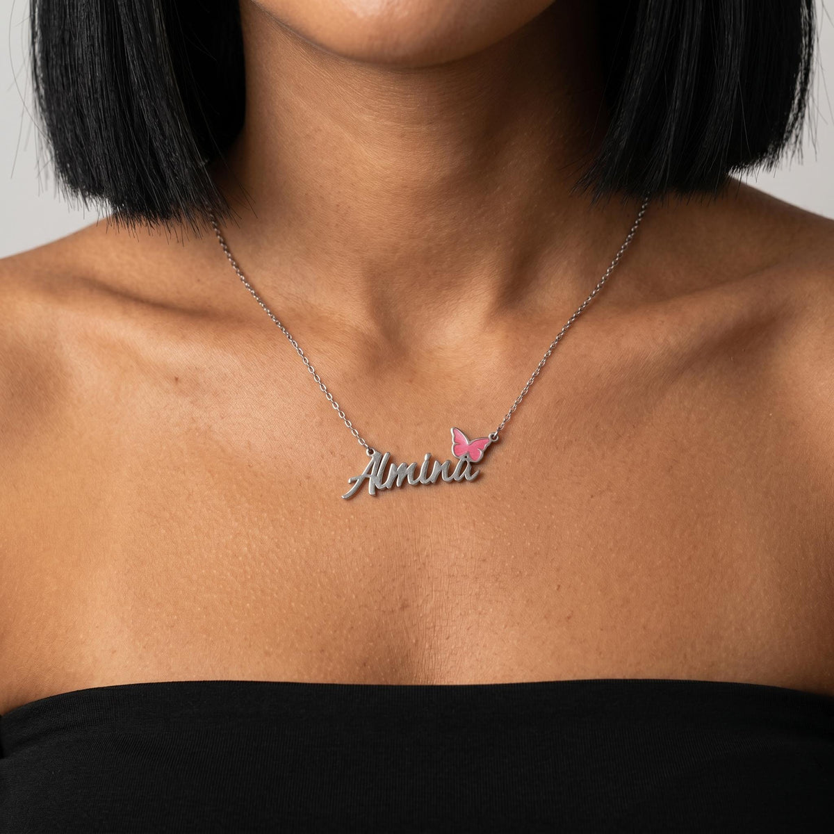 Personalized butterfly name necklace, custom script name pendant jewelry, cute aesthetic butterfly necklace, trendy gift for women her