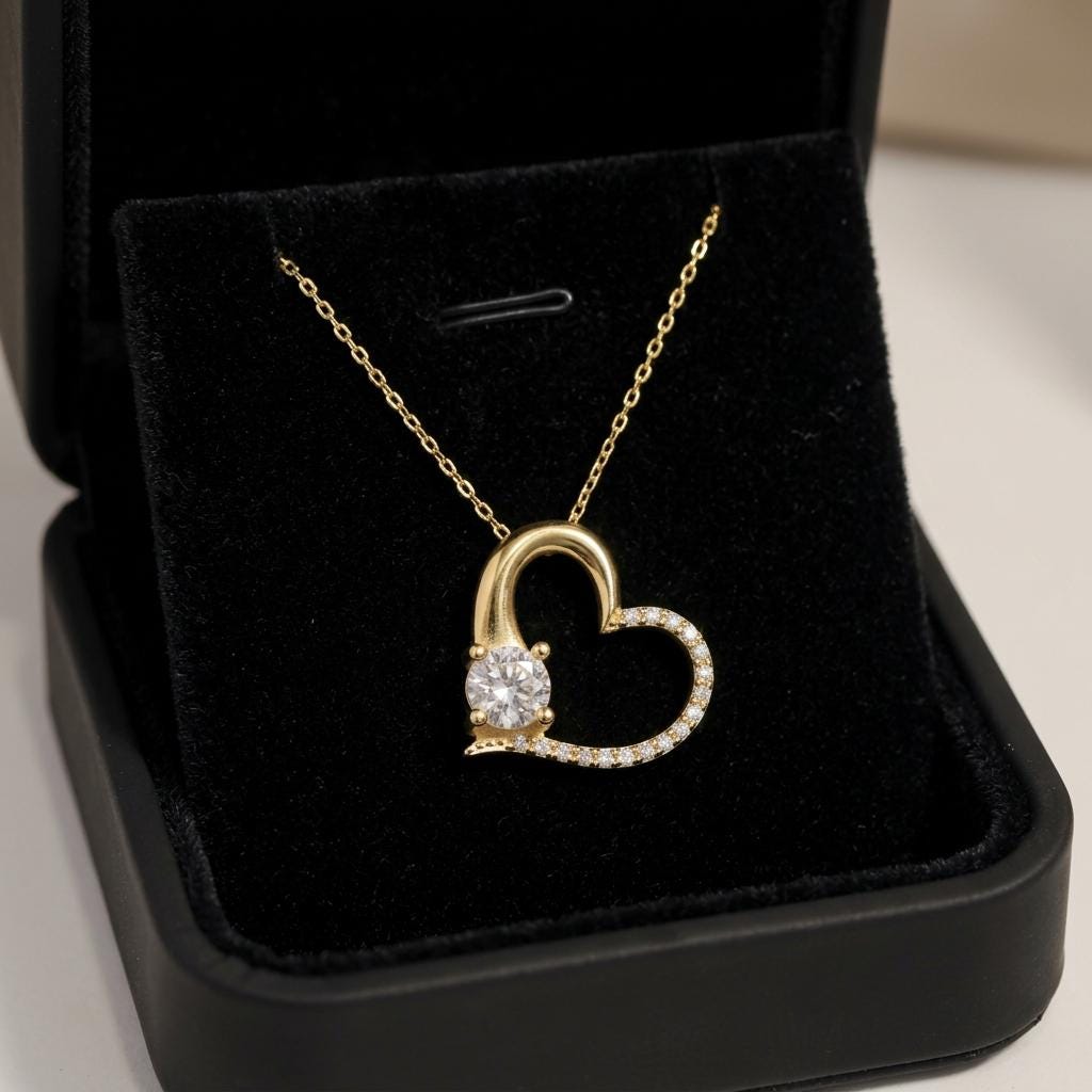 Personalized Birthstone Heart Necklace, Dainty CZ Heart Pendant Necklace, Gold Love Jewelry Gift For Women Romantic Necklace For Her