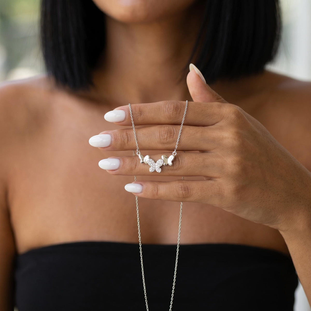 Butterfly trio necklace, dainty cz butterfly necklace, minimalist silver butterfly jewelry gift for women elegant layering necklace