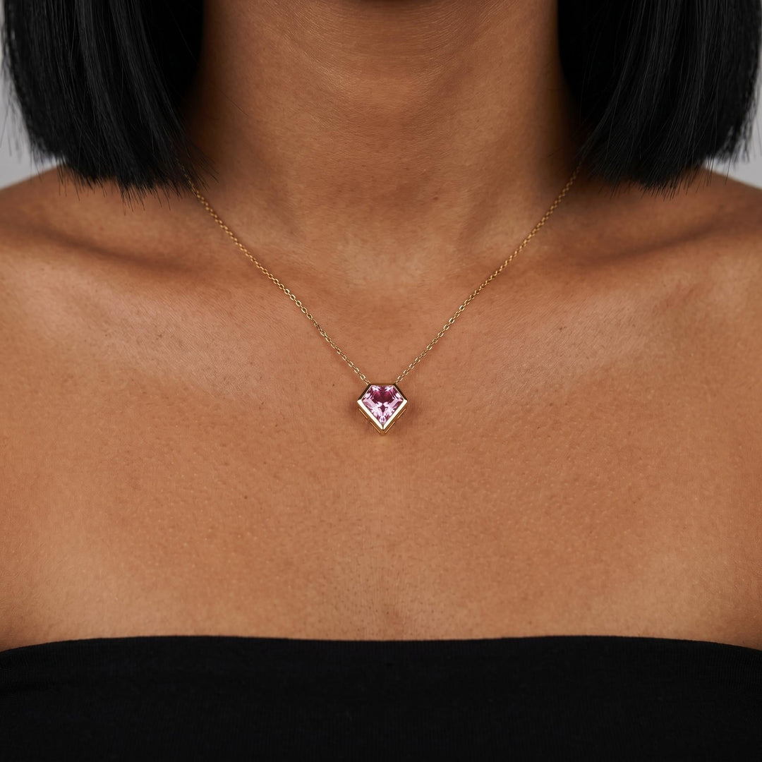 Personalized Birthstone Necklace, Pink Crystal Diamond Pendant Necklace, Dainty Minimalist Jewelry Gift For Women Her Daily Style