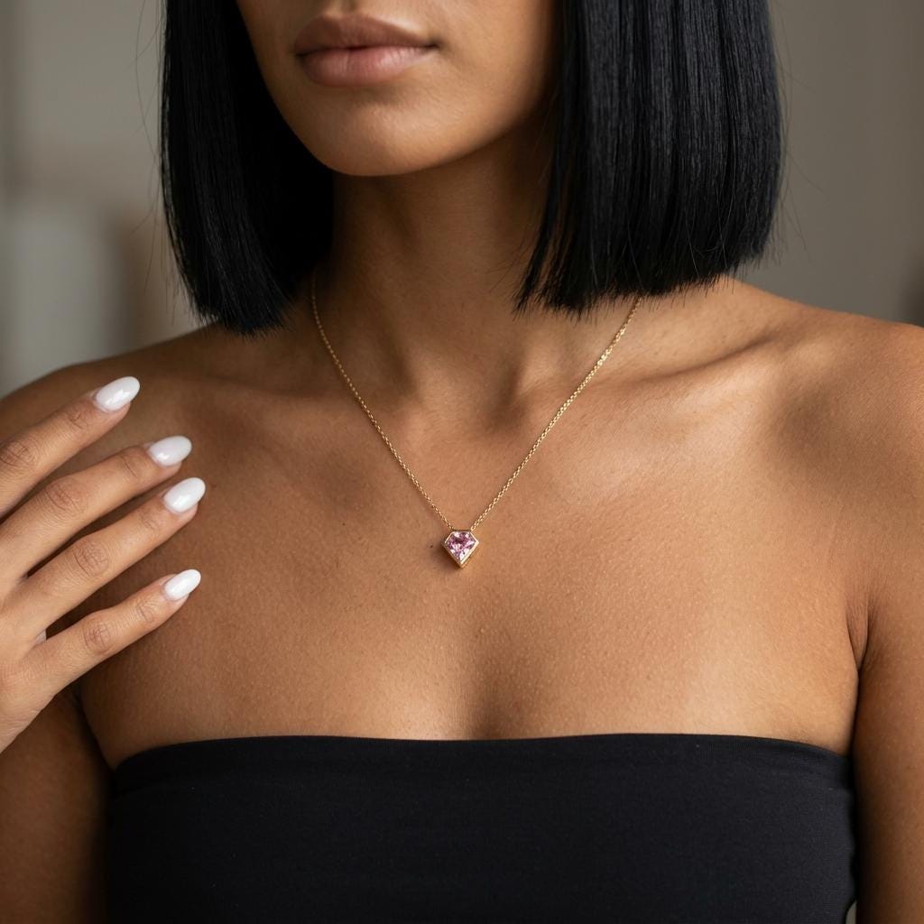 Personalized Birthstone Necklace, Pink Crystal Diamond Pendant Necklace, Dainty Minimalist Jewelry Gift For Women Her Daily Style