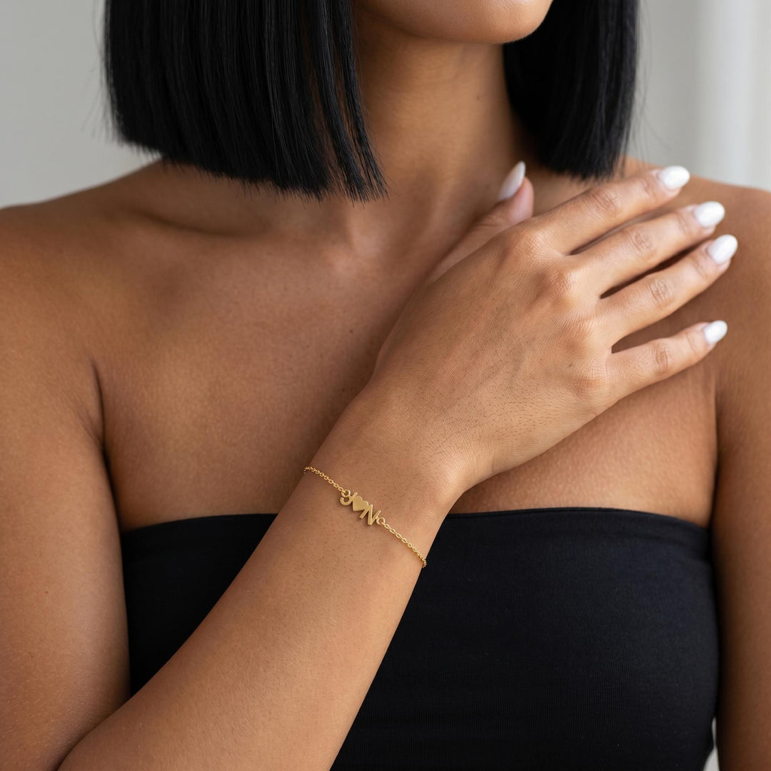 Personalized Couple Initial Bracelet for Women, Custom Heart Letter Bracelet, Dainty Gold Minimalist Jewelry Gift for Girlfriend Wife