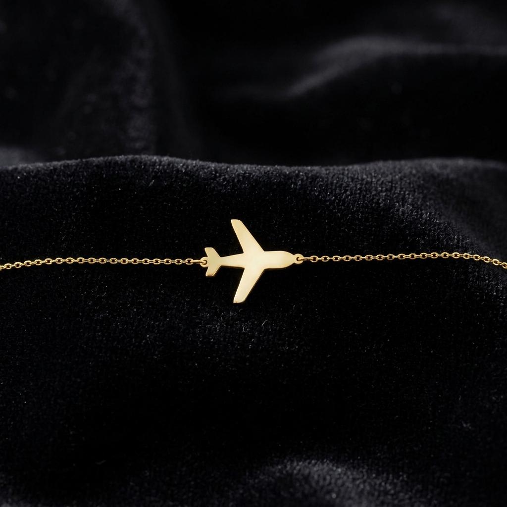 Gold Airplane Bracelet for Women, Minimalist Travel Charm Jewelry, Dainty Wanderlust Bracelet Gift for Traveler Friend Vacation Lover
