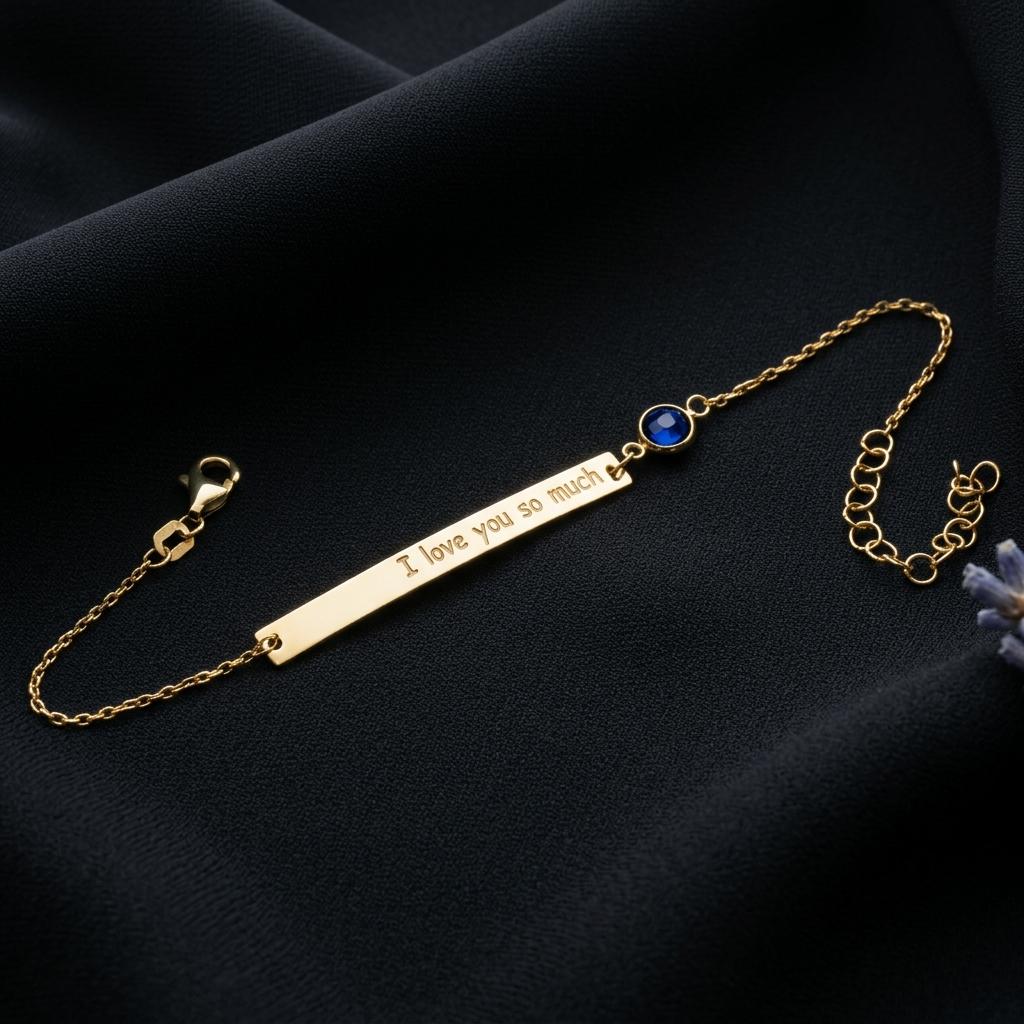 Personalized Birthstone Bar Bracelet for Women, Custom Engraved Gold Bracelet, Minimalist Name Jewelry, Dainty Couple Jewelry Keepsake