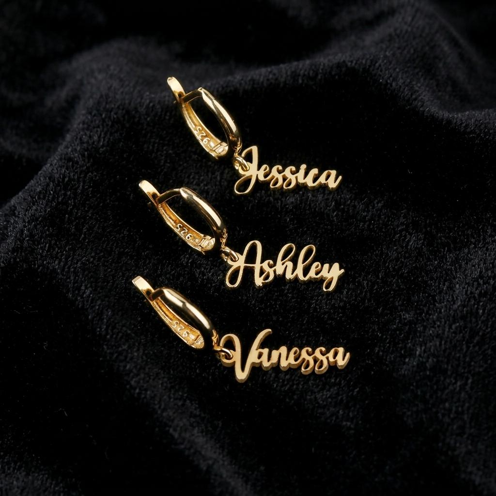 Personalized Name Hoop Earrings, Custom Gold Name Earrings, Minimalist Script Drop Earrings, Dainty Hoop Jewelry, Custom Gift For Women