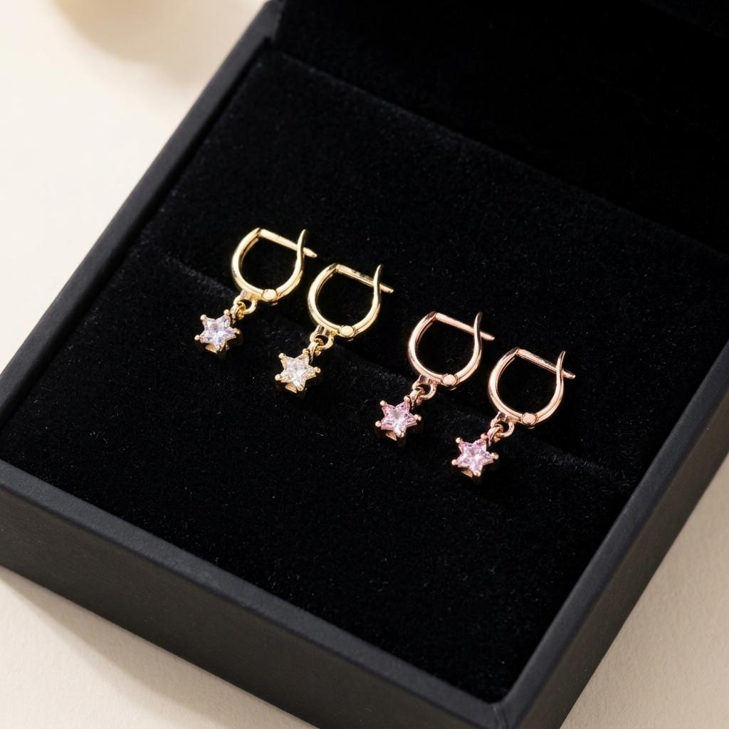 Birthstone Star Charm Huggie Earrings, Colorful Crystal Star Hoops, Gold Silver Rose Gold Dainty Celestial Jewelry Gift For Her