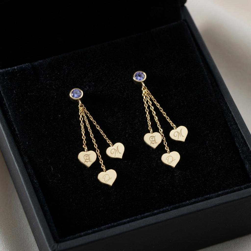 Personalized Heart Drop Earrings, Custom Initial Chain Earrings, Dainty Gold Heart Jewelry, Minimalist Letter Earrings, Gift For Her