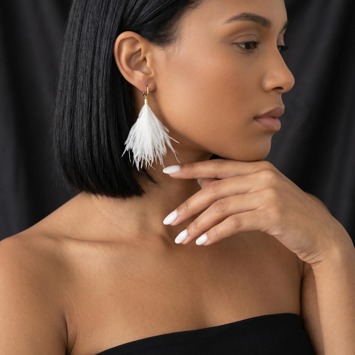 White feather drop earrings, boho feather hoop earrings, statement festival jewelry, lightweight gold huggie bridal earrings gift for her